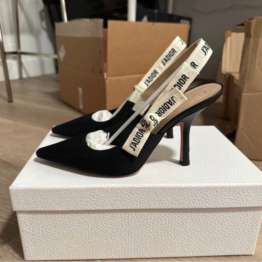 Dior Black and White Slingback Heels